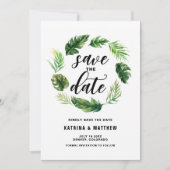 Waterverf Tropische bladeren met grote kans om de  Save The Date (Voorkant)