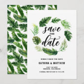 Waterverf Tropische bladeren met grote kans om de  Save The Date (Voorkant / Achterkant)