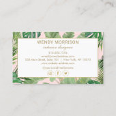 Waterverf Tropische bladeren Monogram Roze/Wit Visitekaartje (Achterkant)