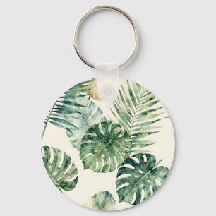 Waterverf Tropische Bladeren Monstera Palm Patroon Sleutelhanger