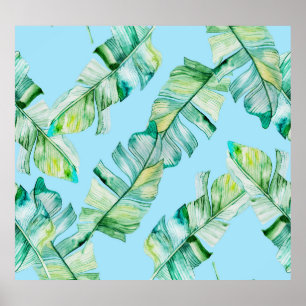Waterverf tropische bladeren, naadloze illustratie poster