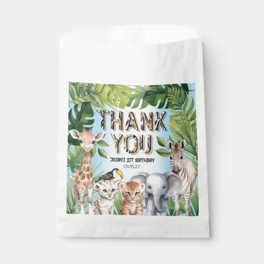 Waterverf tropische bladeren, Oerwoud safari, dier Bedankzakje (Voorkant)