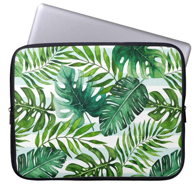 Waterverf Tropische bladeren Patroon Laptop Sleeve (Voorkant)