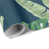 Waterverf Tropische bladeren Patroon op donkerblau Cadeaupapier (Rol Hoek)