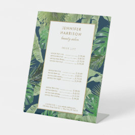 Waterverf Tropische bladeren Patroon op donkerblau Reclamebord Met Voetstuk