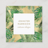 Waterverf Tropische bladeren Patroon op Faux Gold Vierkante Visitekaartje (Voorkant)