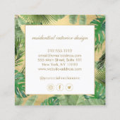 Waterverf Tropische bladeren Patroon op Faux Gold Vierkante Visitekaartje (Achterkant)