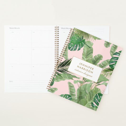 Waterverf Tropische bladeren Patroon op roze Planner (Display)