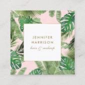 Waterverf Tropische bladeren Patroon op roze Vierkante Visitekaartje (Voorkant)