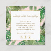 Waterverf Tropische bladeren Patroon op roze Vierkante Visitekaartje (Achterkant)