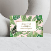 Waterverf Tropische bladeren Patroon op roze Visitekaartje