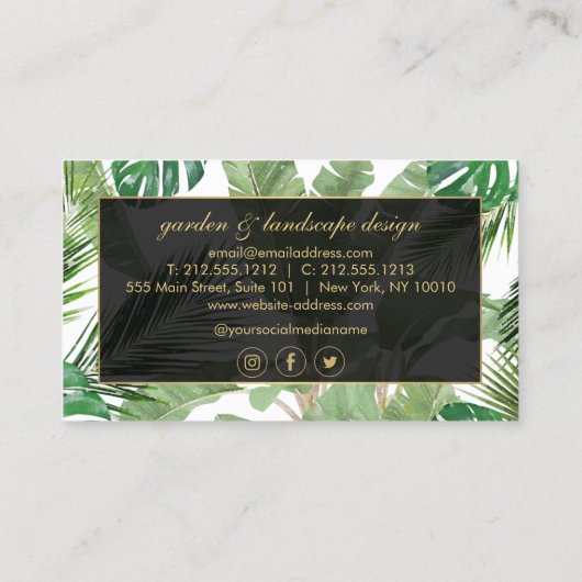 Waterverf Tropische bladeren Patroon op wit Visitekaartje (Achterkant)