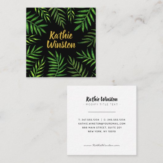 Waterverf tropische bladeren plant greenery vierkante visitekaartje (Voorkant / Achterkant)