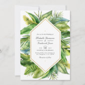 Waterverf Tropische Bladeren QR Code RSVP Huwelijk Kaart (Voorkant)