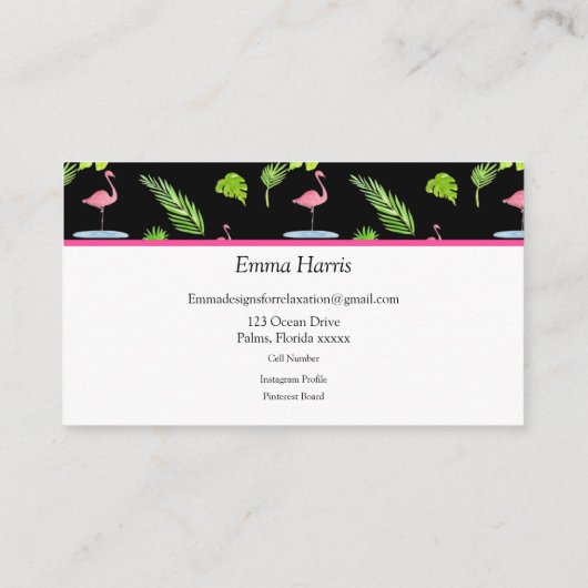 Waterverf Tropische bladeren & vlamingos Visitekaartje (Achterkant)