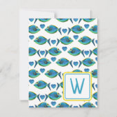 Waterverf Tropische Blauwe Vis en Hart Monogram Notitiekaartje (Voorkant)