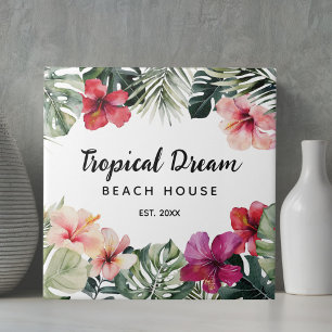 Waterverf Tropische Bloem Botanische Strandhuis Tegeltje