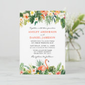 Waterverf Tropische Bloem Flamingo Bruiloft Koraal Kaart (Staand voorkant)