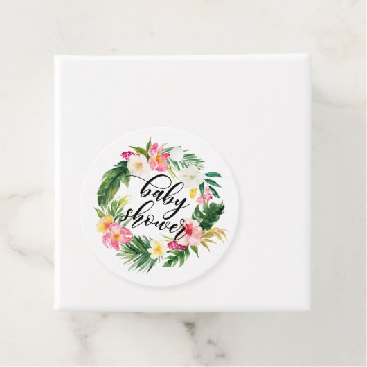 Waterverf Tropische bloemen Baby shower Bedankjes Labels (In situ)