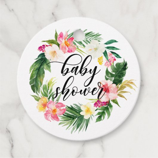 Waterverf Tropische bloemen Baby shower Bedankjes Labels (Voorkant)