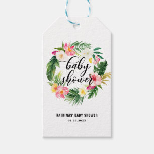 Waterverf Tropische bloemen Baby shower Cadeaulabel