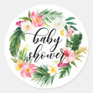 Waterverf Tropische bloemen Baby shower Ronde Sticker