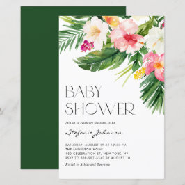 Waterverf Tropische bloemen Baby shower Uitnodigin