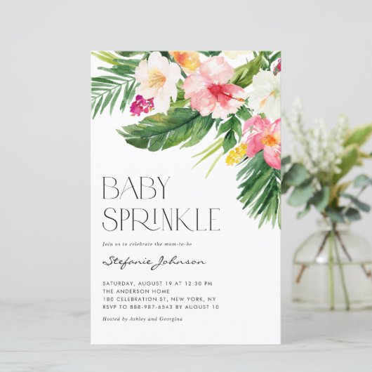 Waterverf Tropische bloemen Baby Sprinkle uitnodig (Staand voorkant)