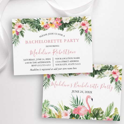 Waterverf Tropische Bloemen Bachelorette Flamingo Kaart