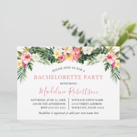 Waterverf Tropische Bloemen Bachelorette Flamingo Kaart (Staand voorkant)