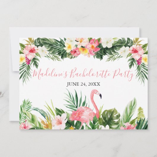 Waterverf Tropische Bloemen Bachelorette Flamingo Kaart (Achterkant)