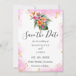 Waterverf Tropische Bloemen Bestemming Foto Save The Date