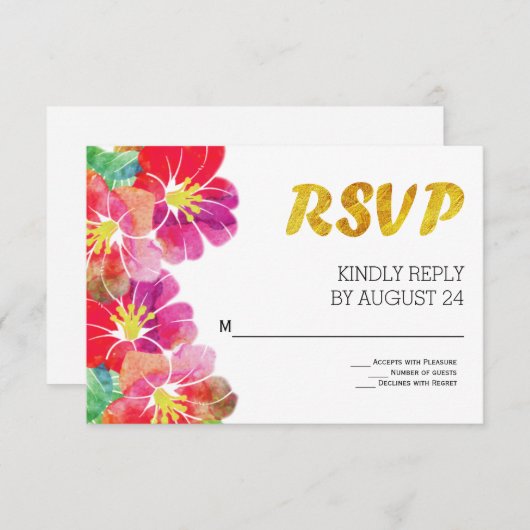 Waterverf tropische bloemen bladgoud RSVP (Voorkant / Achterkant)
