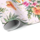 Waterverf tropische bloemen botanische palmbladere cadeaupapier (Rol Hoek)