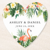 Waterverf Tropische Bloemen Bruiloft Flamingo Hart Kartonnen Onderzetters (Voorkant)