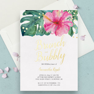 Waterverf Tropische Bloemen Bruiloft Folie Uitnodiging