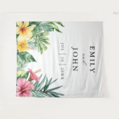 Waterverf Tropische Bloemen Bruiloftsfoto Achtergr Wandkleed (Voorkant (horizontaal))