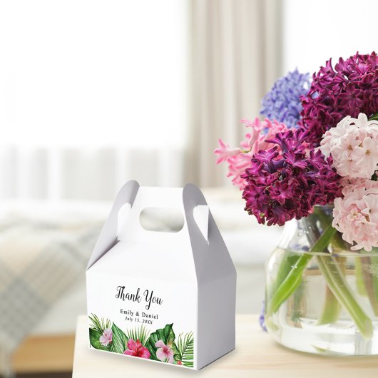 Waterverf tropische bloemen dank u bruiloft bedankdoosjes