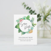Waterverf Tropische Bloemen Elegante Huwelijk Save The Date (Staand voorkant)