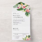 Waterverf Tropische bloemen en Grieks huwelijk All In One Uitnodiging (Binnen)