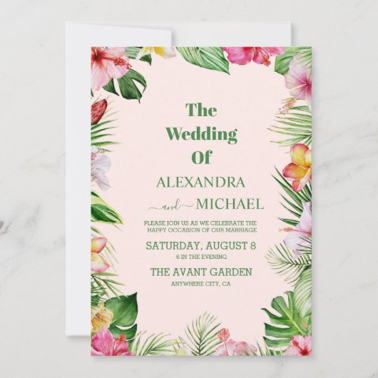 Waterverf Tropische bloemen en Grieks huwelijk Kaart (Voorkant)