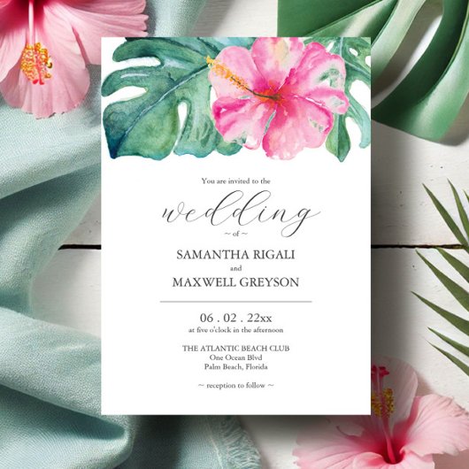 Waterverf Tropische bloemen en Grieks huwelijk Kaart