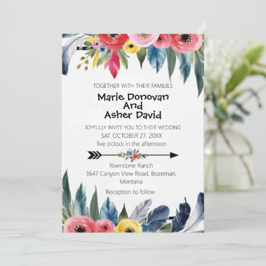 Waterverf Tropische bloemen en Grieks huwelijk Kaart (Staand voorkant)