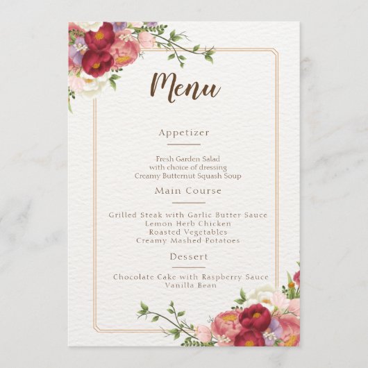 Waterverf Tropische bloemen en Grieks huwelijk Menu (Voorkant)