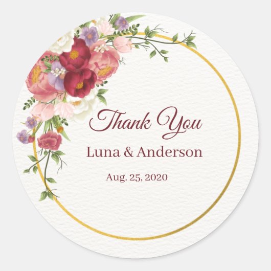 Waterverf Tropische bloemen en Grieks huwelijk Ronde Sticker (Voorkant)