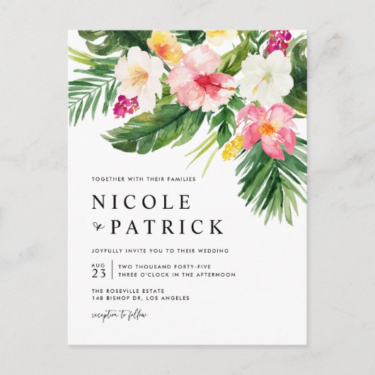 Waterverf Tropische bloemen en Grieks huwelijk Uitnodiging Briefkaart (Voorkant)