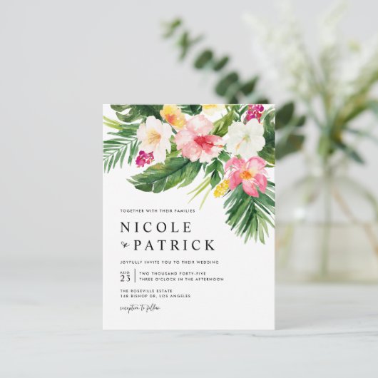 Waterverf Tropische bloemen en Grieks huwelijk Uitnodiging Briefkaart (Staand voorkant)