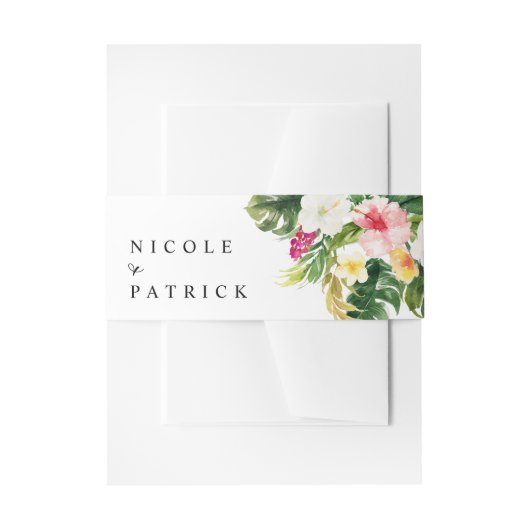 Waterverf Tropische bloemen en Grieks huwelijk Uitnodigingen Wikkel (Voorkant Voorbeeld)