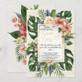 Waterverf Tropische bloemen en groen Bruiloft I Kaart (Voorkant / Achterkant)
