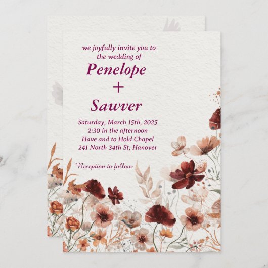 Waterverf Tropische bloemen en groen Bruiloft I Kaart (Voorkant / Achterkant)